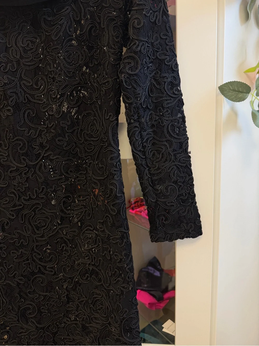 Anne Fontaine Lace Embroidered Semi Sheer Dress Velvet Collar Black Sz 38 US 4 6